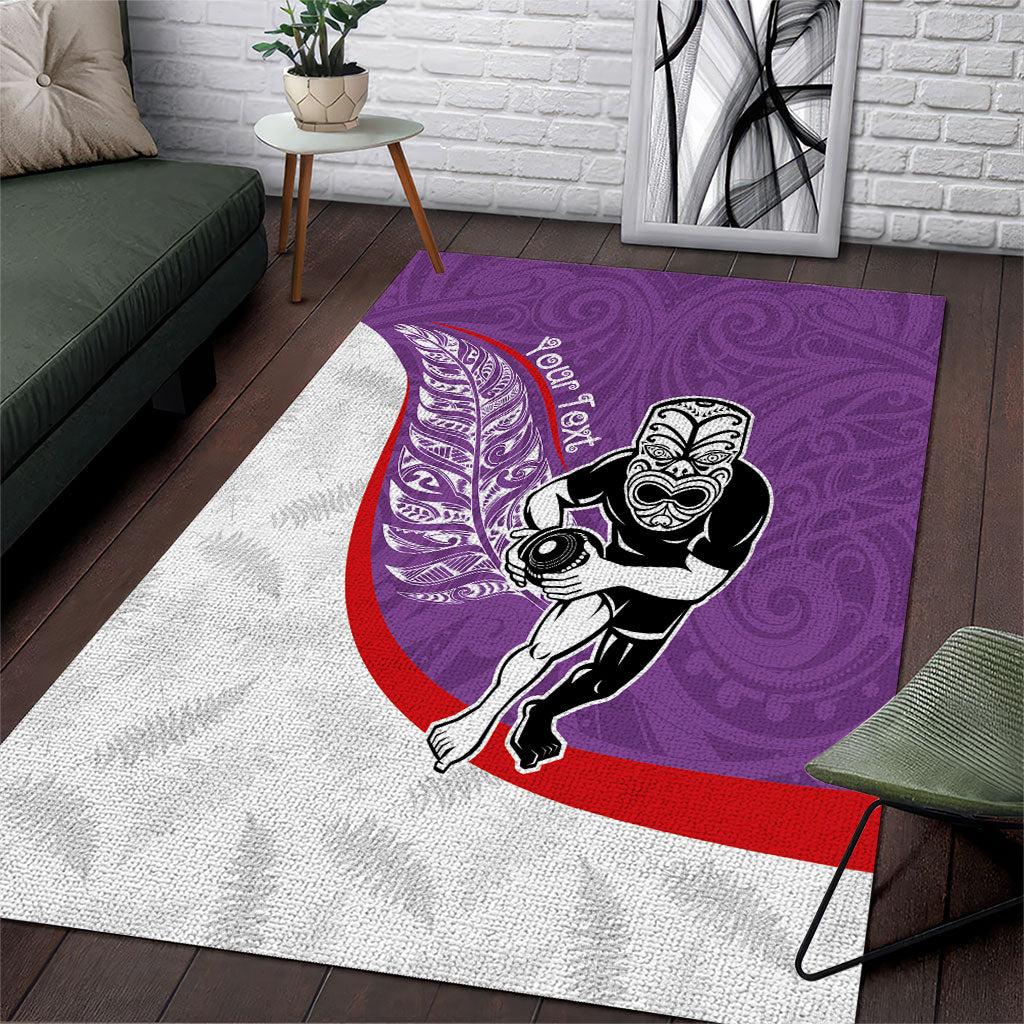 Personalised Aotearoa Lawn Bowls Area Rug Maori Warrior and Silver Fern Sporty Style Purple LT03 Purple - Polynesian Pride
