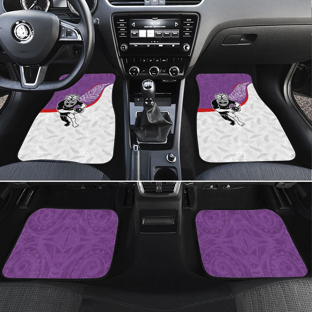 Aotearoa Lawn Bowls Car Mats Maori Warrior and Silver Fern Sporty Style Purple LT03 Set 4pcs Purple - Polynesian Pride