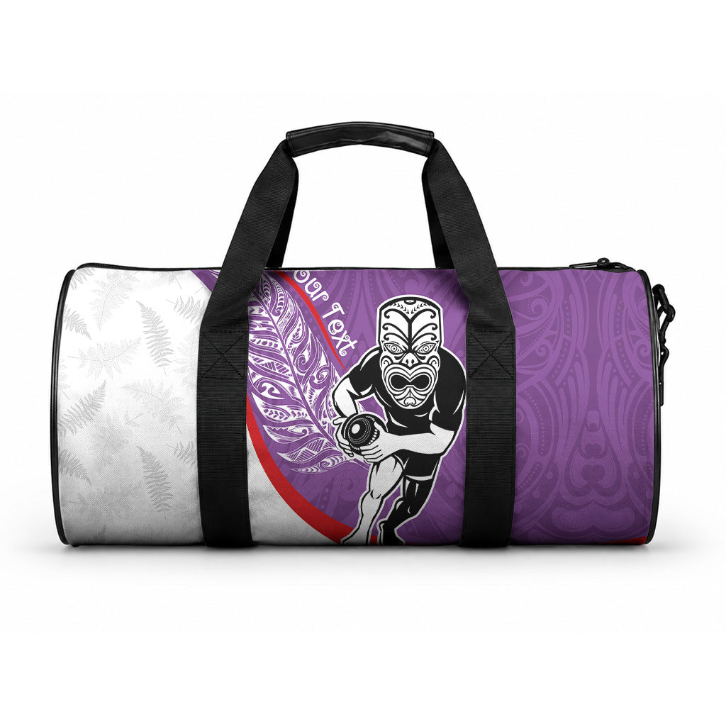 Personalised Aotearoa Lawn Bowls Duffle Bag Maori Warrior and Silver Fern Sporty Style Purple LT03 One size Purple - Polynesian Pride