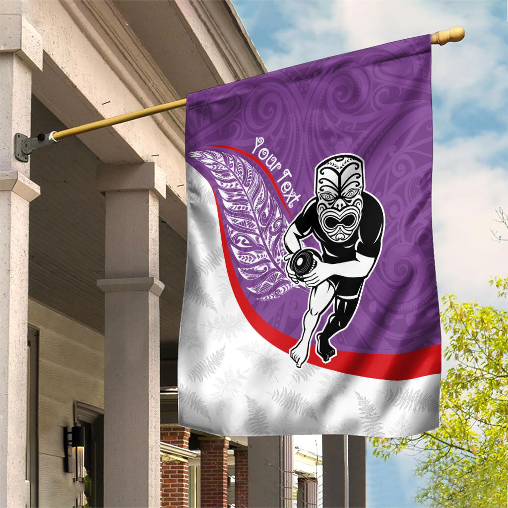 Personalised Aotearoa Lawn Bowls Garden Flag Maori Warrior and Silver Fern Sporty Style Purple LT03 House Flag Purple - Polynesian Pride