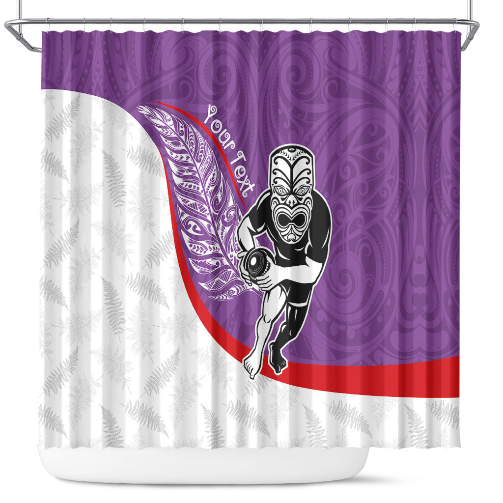 Personalised Aotearoa Lawn Bowls Shower Curtain Maori Warrior and Silver Fern Sporty Style Purple LT03 Purple - Polynesian Pride
