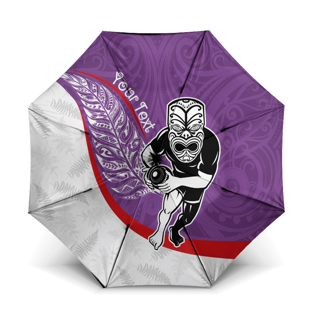 Personalised Aotearoa Lawn Bowls Umbrella Maori Warrior and Silver Fern Sporty Style Purple LT03 One Size Folded 11.42 inch Opened Diameter 37.4 inch Purple - Polynesian Pride
