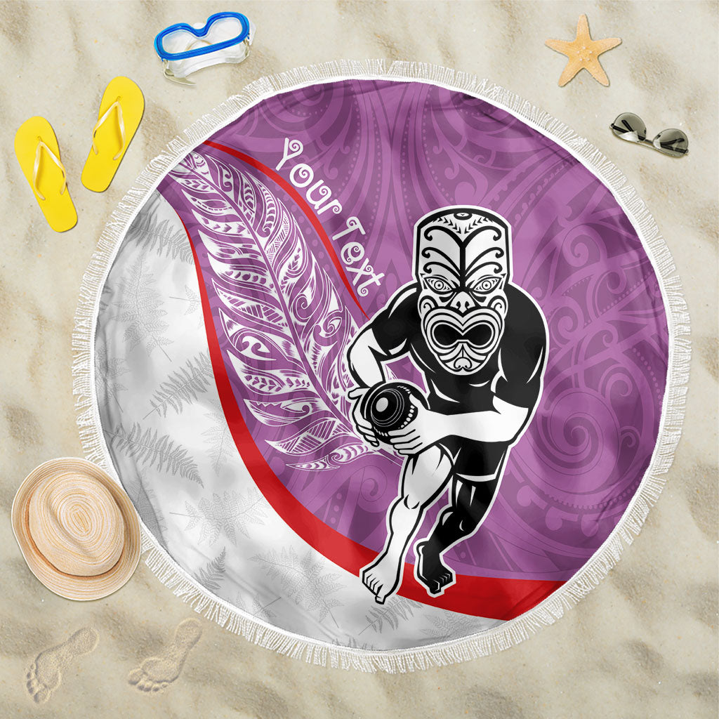 Personalised Aotearoa Lawn Bowls Beach Blanket Maori Warrior and Silver Fern Sporty Style Pink LT03 One Size 150cm Pink - Polynesian Pride