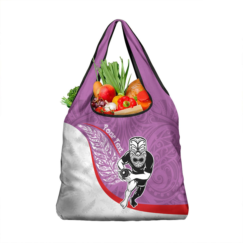 Personalised Aotearoa Lawn Bowls Grocery Bag Maori Warrior and Silver Fern Sporty Style Pink LT03 1-pack One Size Pink - Polynesian Pride