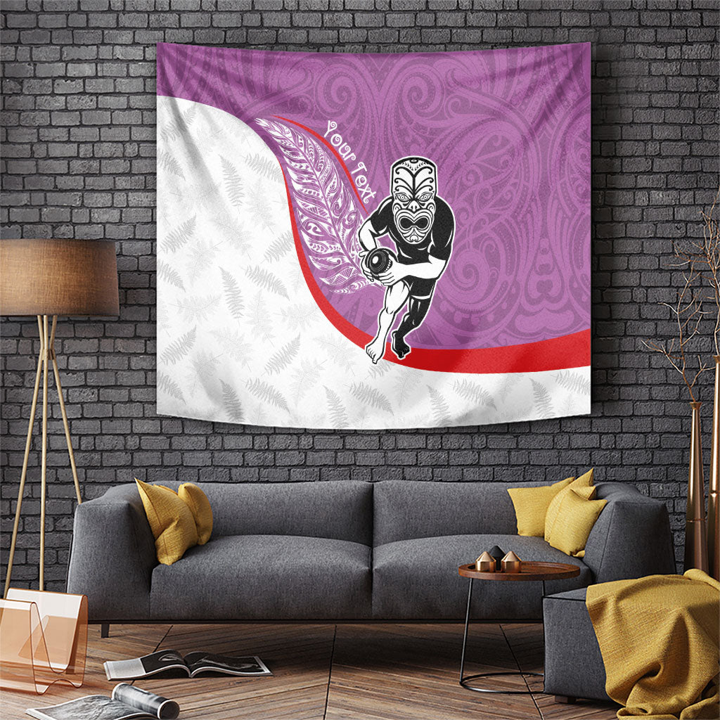 Personalised Aotearoa Lawn Bowls Tapestry Maori Warrior and Silver Fern Sporty Style Pink