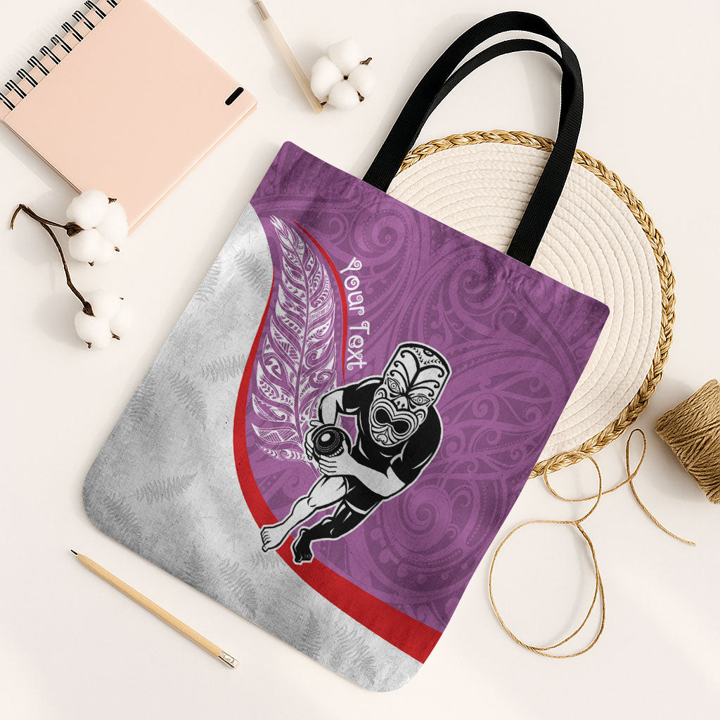 Personalised Aotearoa Lawn Bowls Tote Bag Maori Warrior and Silver Fern Sporty Style Pink LT03 Black Strap One Size Pink - Polynesian Pride