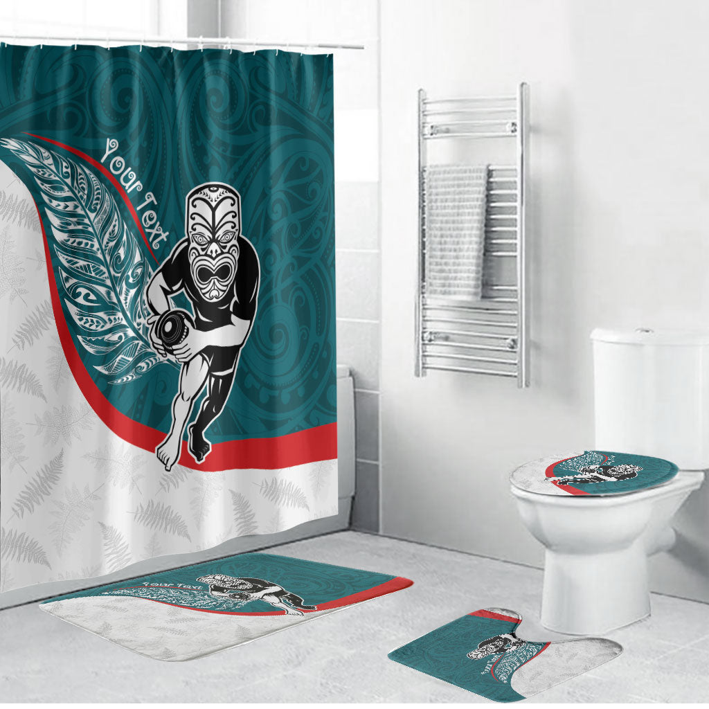 Personalised Aotearoa Lawn Bowls Bathroom Set Maori Warrior and Silver Fern Sporty Style Teal