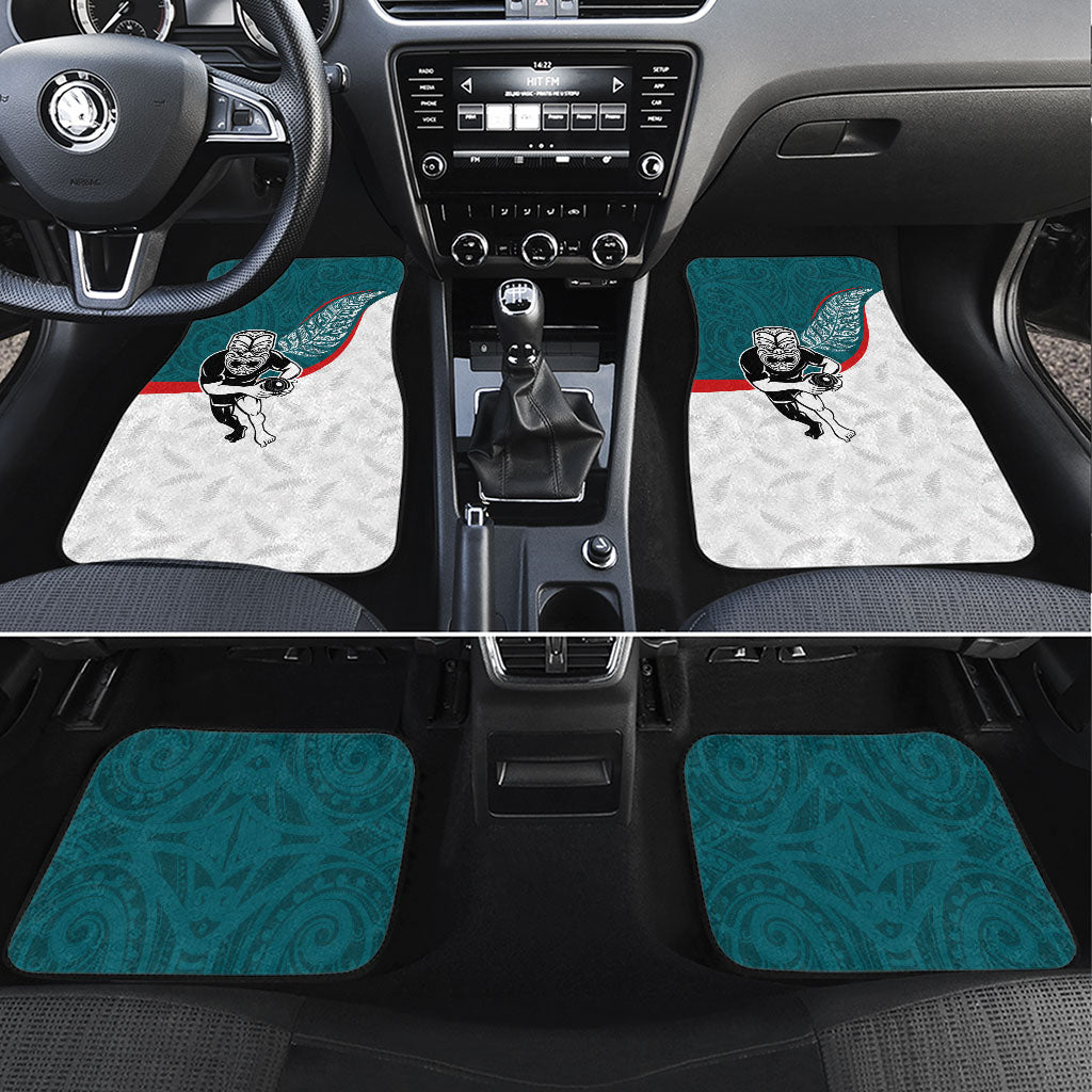 Aotearoa Lawn Bowls Car Mats Maori Warrior and Silver Fern Sporty Style Teal LT03 Set 4pcs Teal - Polynesian Pride