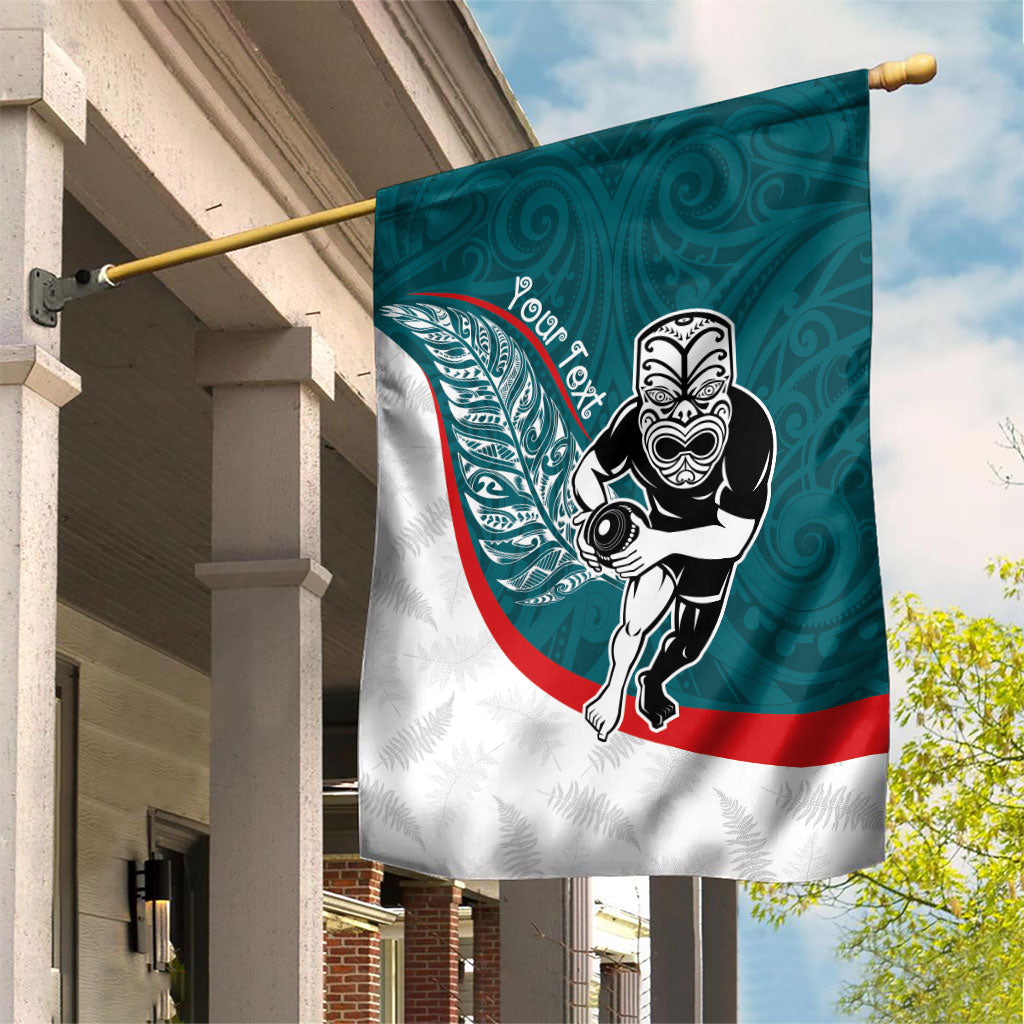 Personalised Aotearoa Lawn Bowls Garden Flag Maori Warrior and Silver Fern Sporty Style Teal LT03 House Flag Teal - Polynesian Pride