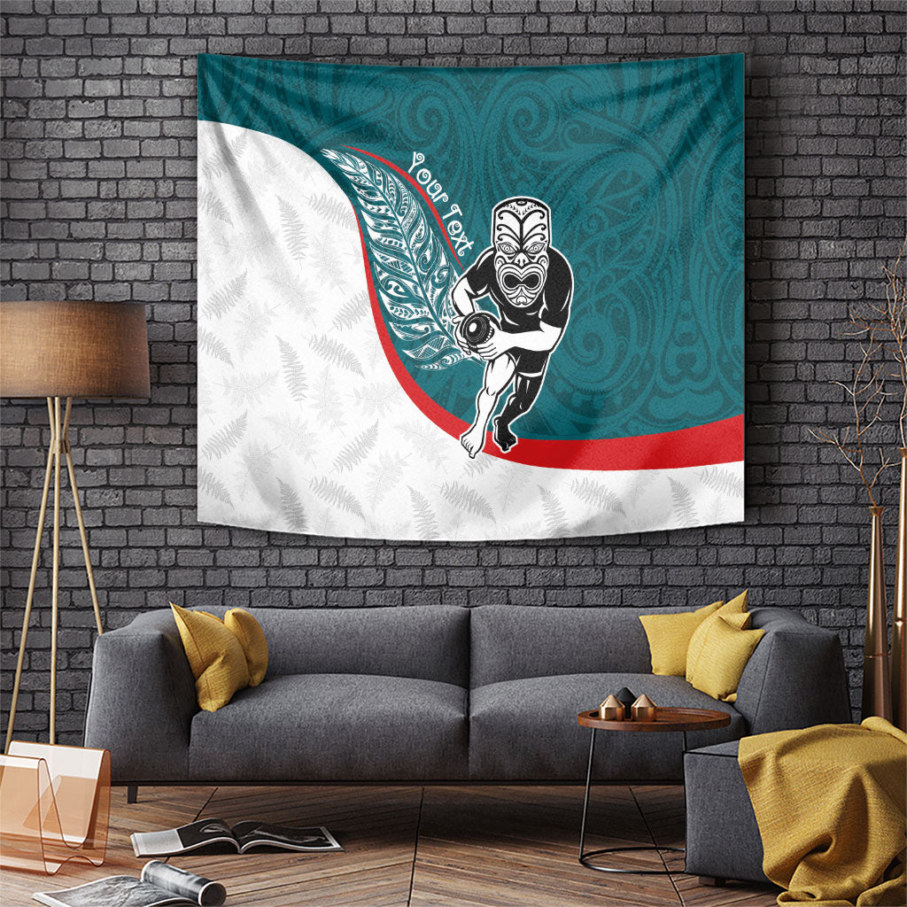 Personalised Aotearoa Lawn Bowls Tapestry Maori Warrior and Silver Fern Sporty Style Teal