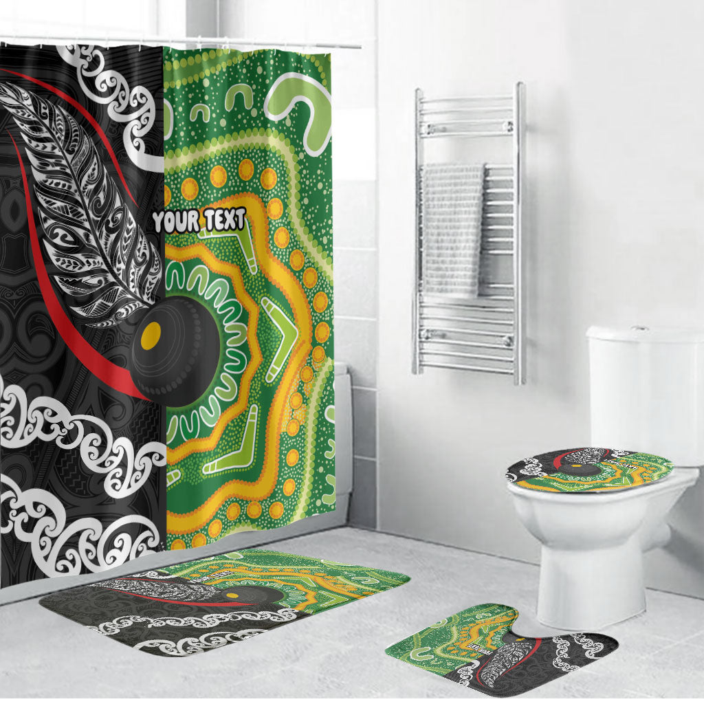 Personalised Aotearoa and Australia Lawn Bowls Bathroom Set Maori Fern and Aboriginal Pattern