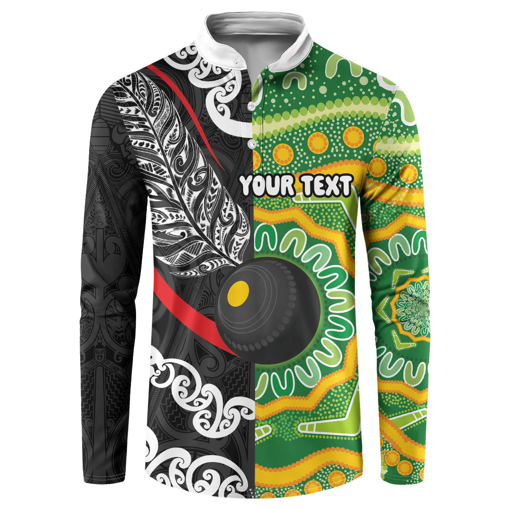 Personalised Aotearoa and Australia Lawn Bowls Button Sweatshirt Maori Fern and Aboriginal Pattern LT03 Multicolor - Polynesian Pride