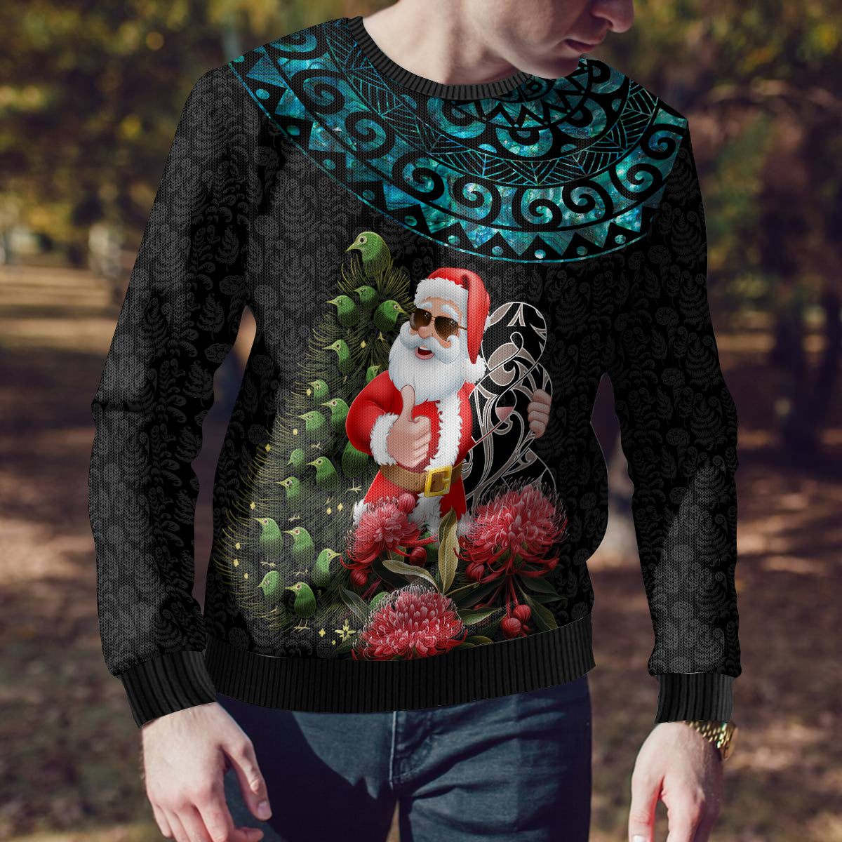 Personalized New Zealand Christmas Ugly Christmas Sweater Maori Santa Pikorua and Pohutukawa Meri Kirihimete LT03 - Polynesian Pride
