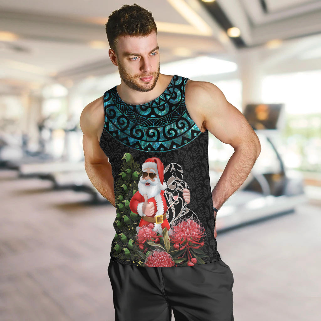 Personalized New Zealand Christmas Men Tank Top Maori Santa Pikorua and Pohutukawa Meri Kirihimete LT03 Black - Polynesian Pride