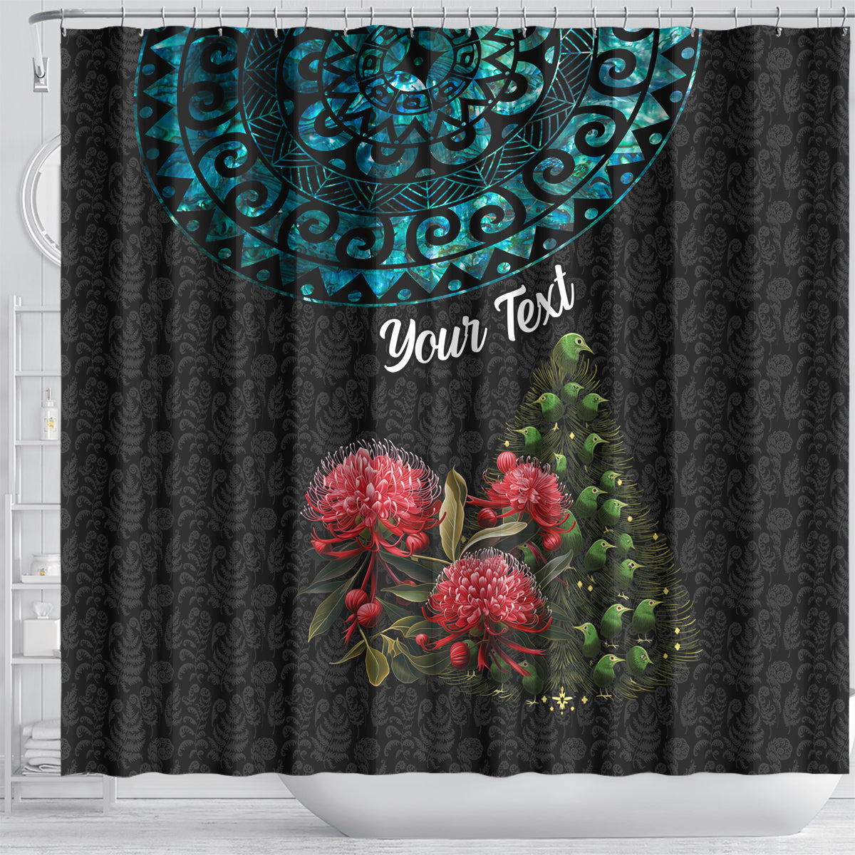 Personalized New Zealand Christmas Shower Curtain Maori Santa Pikorua and Pohutukawa Meri Kirihimete LT03 - Polynesian Pride
