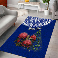 Personalized New Zealand Christmas Area Rug Maori Santa Pikorua and Pohutukawa Meri Kirihimete Blue LT03 - Polynesian Pride