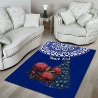Personalized New Zealand Christmas Area Rug Maori Santa Pikorua and Pohutukawa Meri Kirihimete Blue LT03 - Polynesian Pride