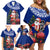 Personalized New Zealand Christmas Family Matching Off Shoulder Short Dress and Hawaiian Shirt Maori Santa Pikorua and Pohutukawa Meri Kirihimete Blue LT03 - Polynesian Pride