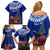 Personalized New Zealand Christmas Family Matching Off Shoulder Short Dress and Hawaiian Shirt Maori Santa Pikorua and Pohutukawa Meri Kirihimete Blue LT03 - Polynesian Pride