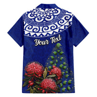 Personalized New Zealand Christmas Family Matching Tank Maxi Dress and Hawaiian Shirt Maori Santa Pikorua and Pohutukawa Meri Kirihimete Blue LT03 - Polynesian Pride