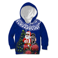 Personalized New Zealand Christmas Kid Hoodie Maori Santa Pikorua and Pohutukawa Meri Kirihimete Blue LT03 Hoodie Blue - Polynesian Pride