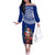 Personalized New Zealand Christmas Off The Shoulder Long Sleeve Dress Maori Santa Pikorua and Pohutukawa Meri Kirihimete Blue LT03 Women Blue - Polynesian Pride