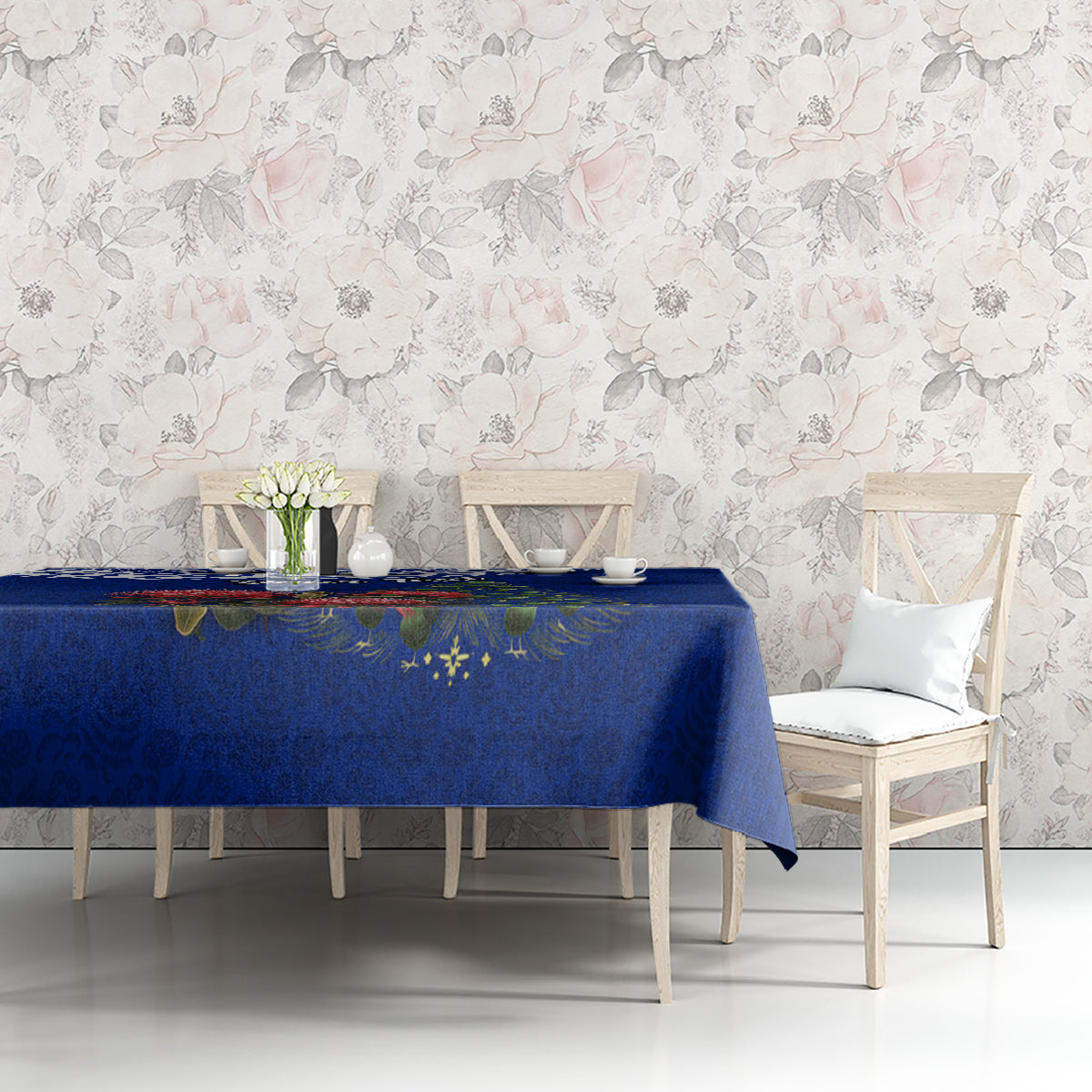 Personalized New Zealand Christmas Tablecloth Maori Santa Pikorua and Pohutukawa Meri Kirihimete Blue LT03 - Polynesian Pride