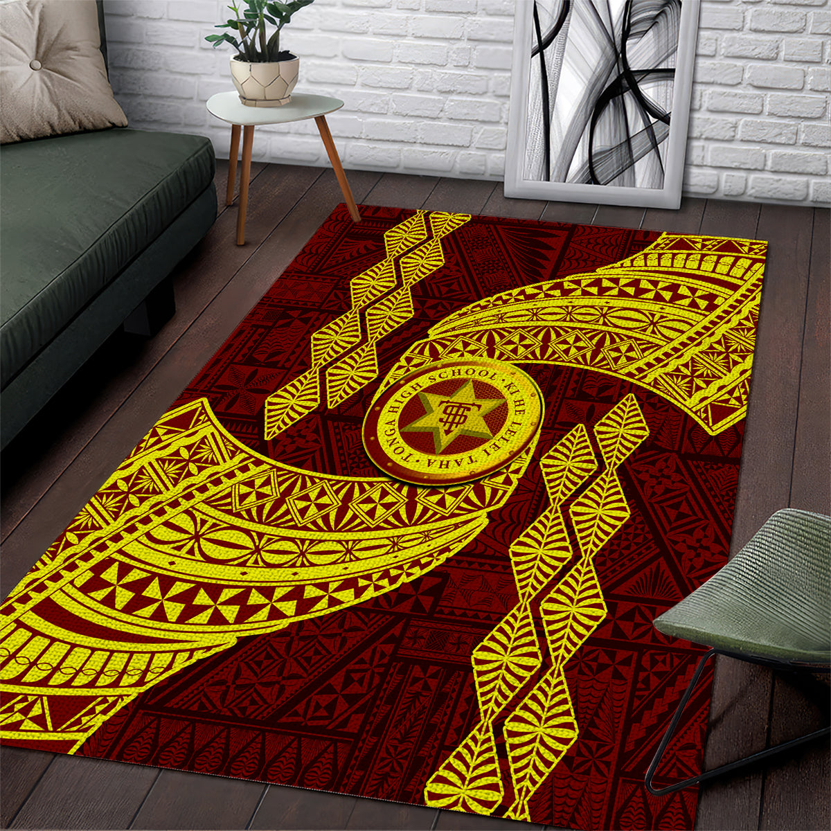 Tonga High School Area Rug Traditional Ngatu and Polynesian Pattern LT03 Yellow - Polynesian Pride