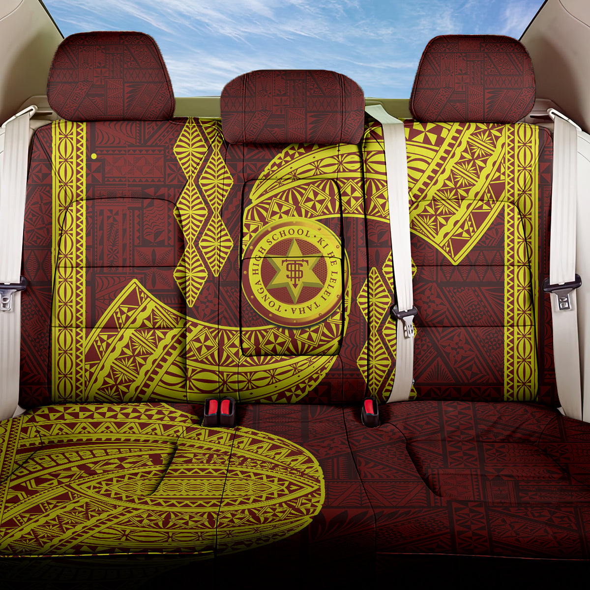 Tonga High School Back Car Seat Cover Traditional Ngatu and Polynesian Pattern LT03 One Size Yellow - Polynesian Pride