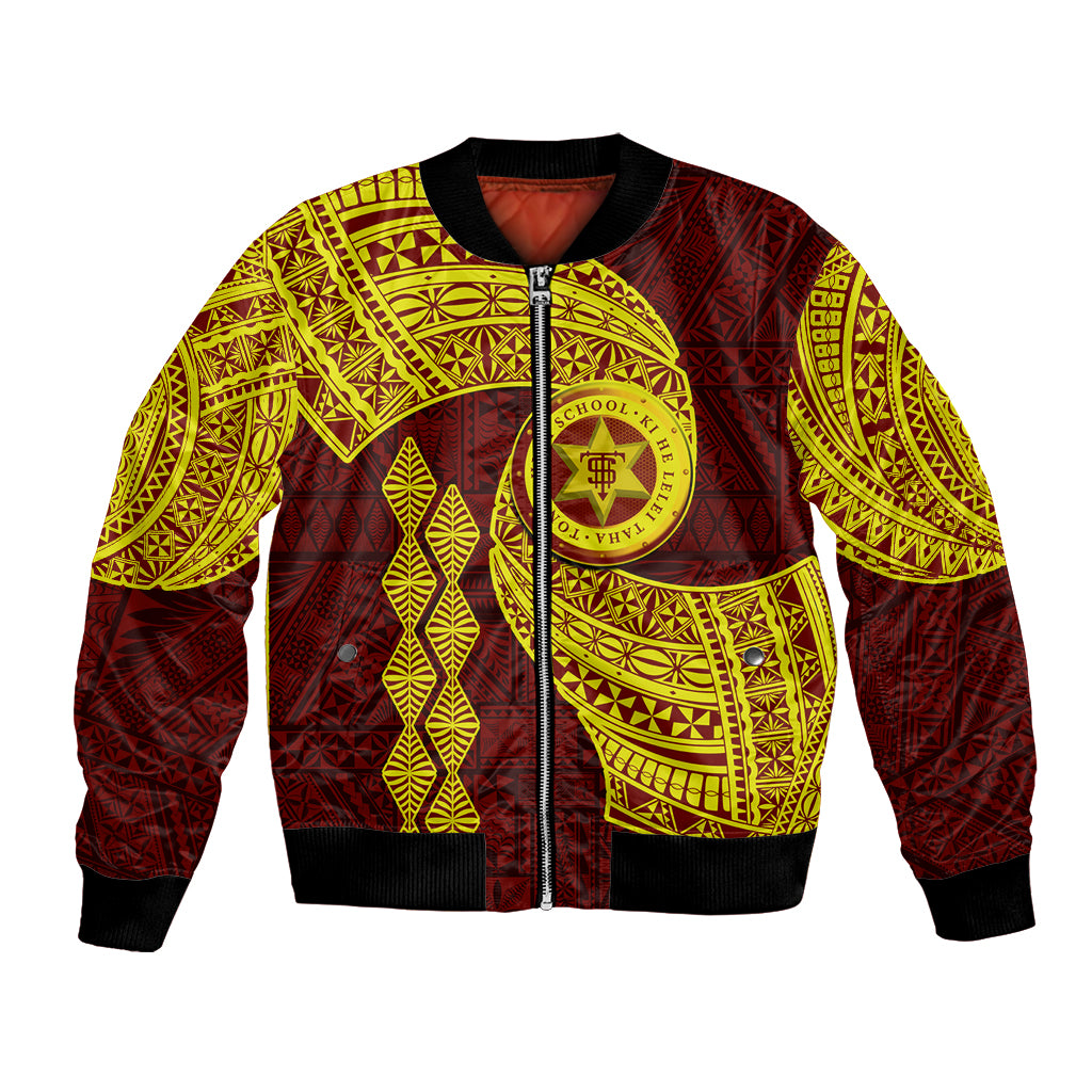 Tonga High School Bomber Jacket Traditional Ngatu and Polynesian Pattern LT03 Unisex Yellow - Polynesian Pride