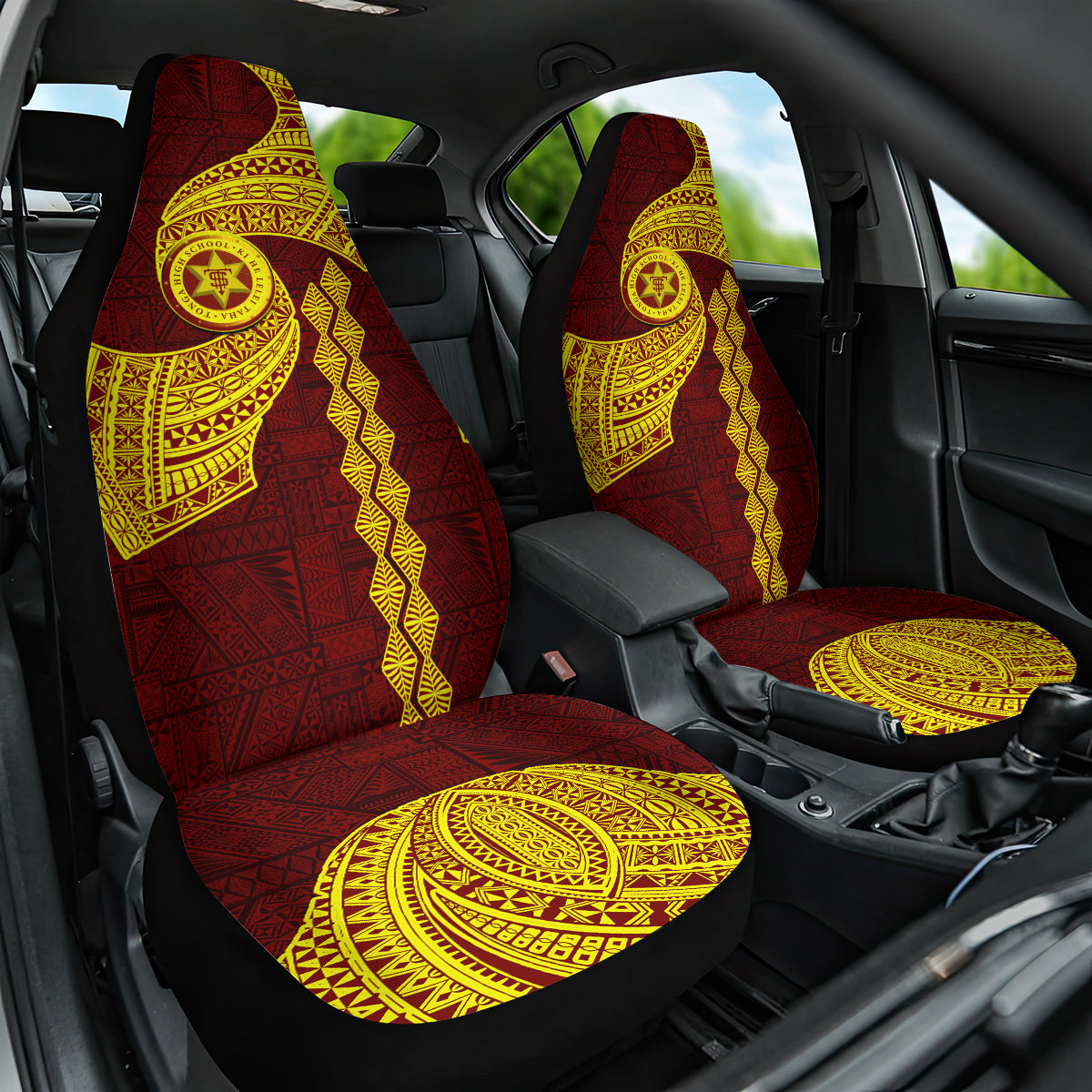 Tonga High School Car Seat Cover Traditional Ngatu and Polynesian Pattern LT03 One Size Yellow - Polynesian Pride