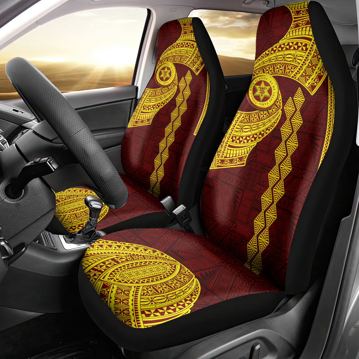 Tonga High School Car Seat Cover Traditional Ngatu and Polynesian Pattern LT03 - Polynesian Pride