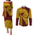 Tonga High School Couples Matching Puletasi Dress and Long Sleeve Button Shirt Traditional Ngatu and Polynesian Pattern LT03 Yellow - Polynesian Pride