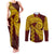 Tonga High School Couples Matching Tank Maxi Dress and Long Sleeve Button Shirt Traditional Ngatu and Polynesian Pattern LT03 Yellow - Polynesian Pride