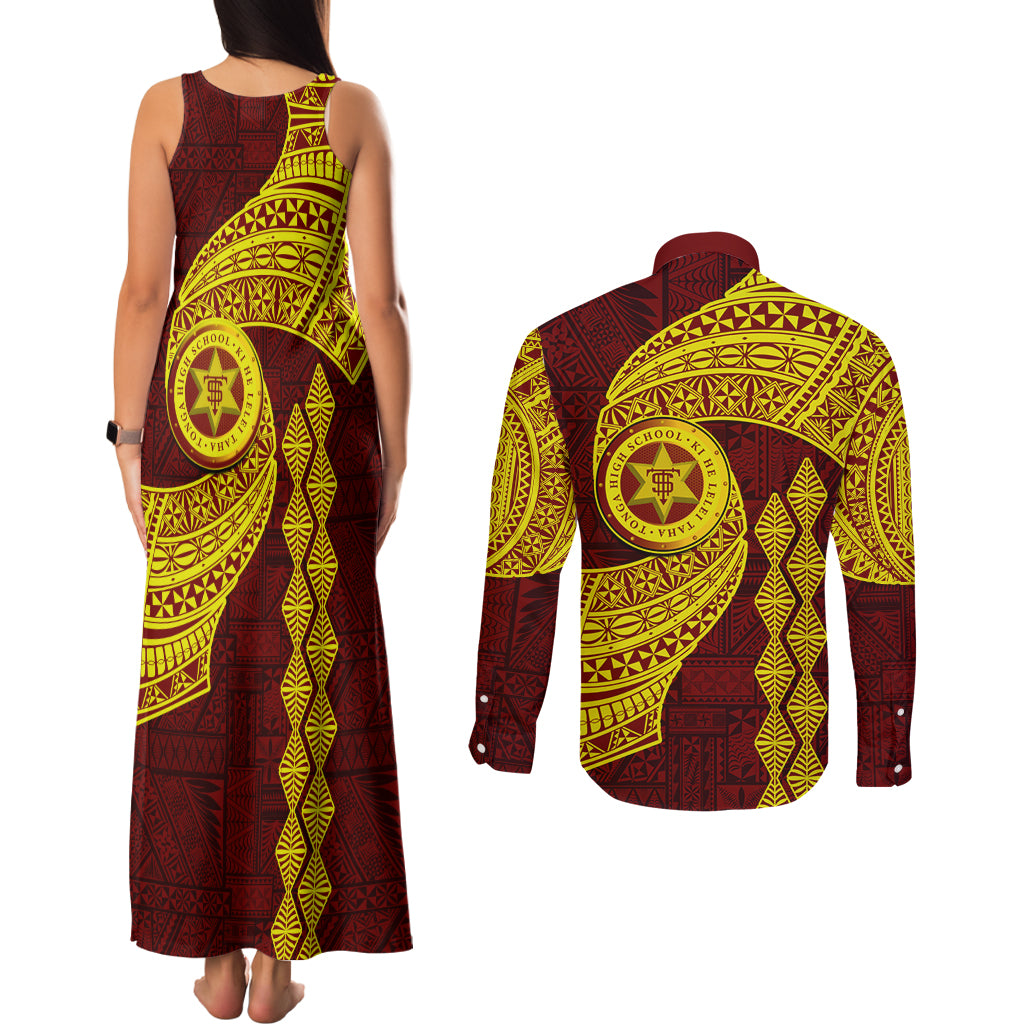 Tonga High School Couples Matching Tank Maxi Dress and Long Sleeve Button Shirt Traditional Ngatu and Polynesian Pattern LT03 - Polynesian Pride