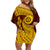 Tonga High School Family Matching Off Shoulder Short Dress and Hawaiian Shirt Traditional Ngatu and Polynesian Pattern LT03 Mom's Dress Yellow - Polynesian Pride