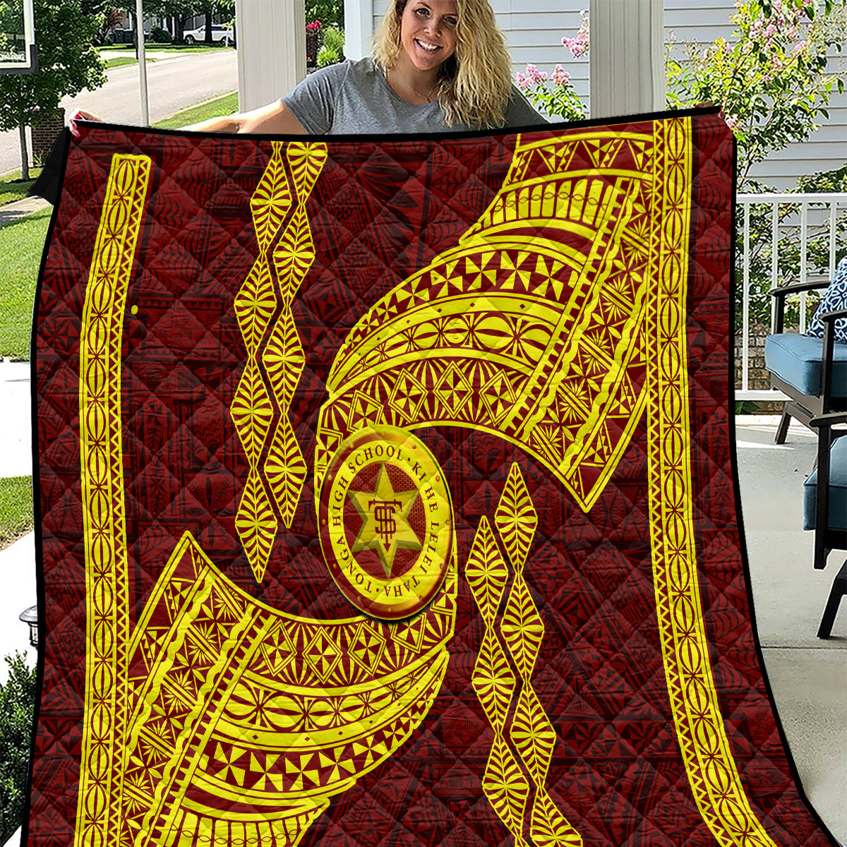 Tonga High School Quilt Traditional Ngatu and Polynesian Pattern LT03 Yellow - Polynesian Pride