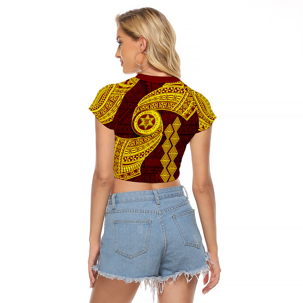 Tonga High School Raglan Cropped T Shirt Traditional Ngatu and Polynesian Pattern LT03 - Polynesian Pride