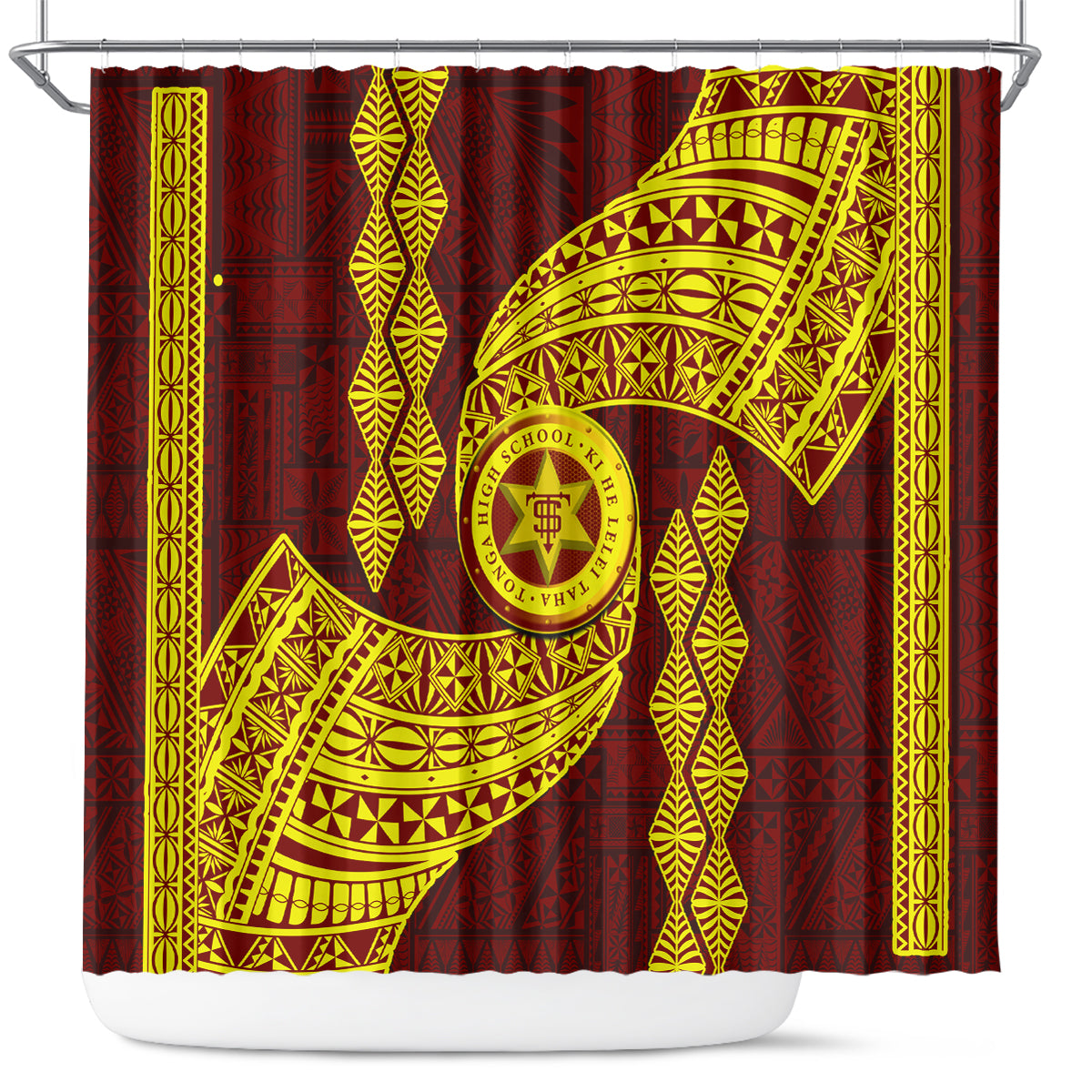 Tonga High School Shower Curtain Traditional Ngatu and Polynesian Pattern LT03 Yellow - Polynesian Pride