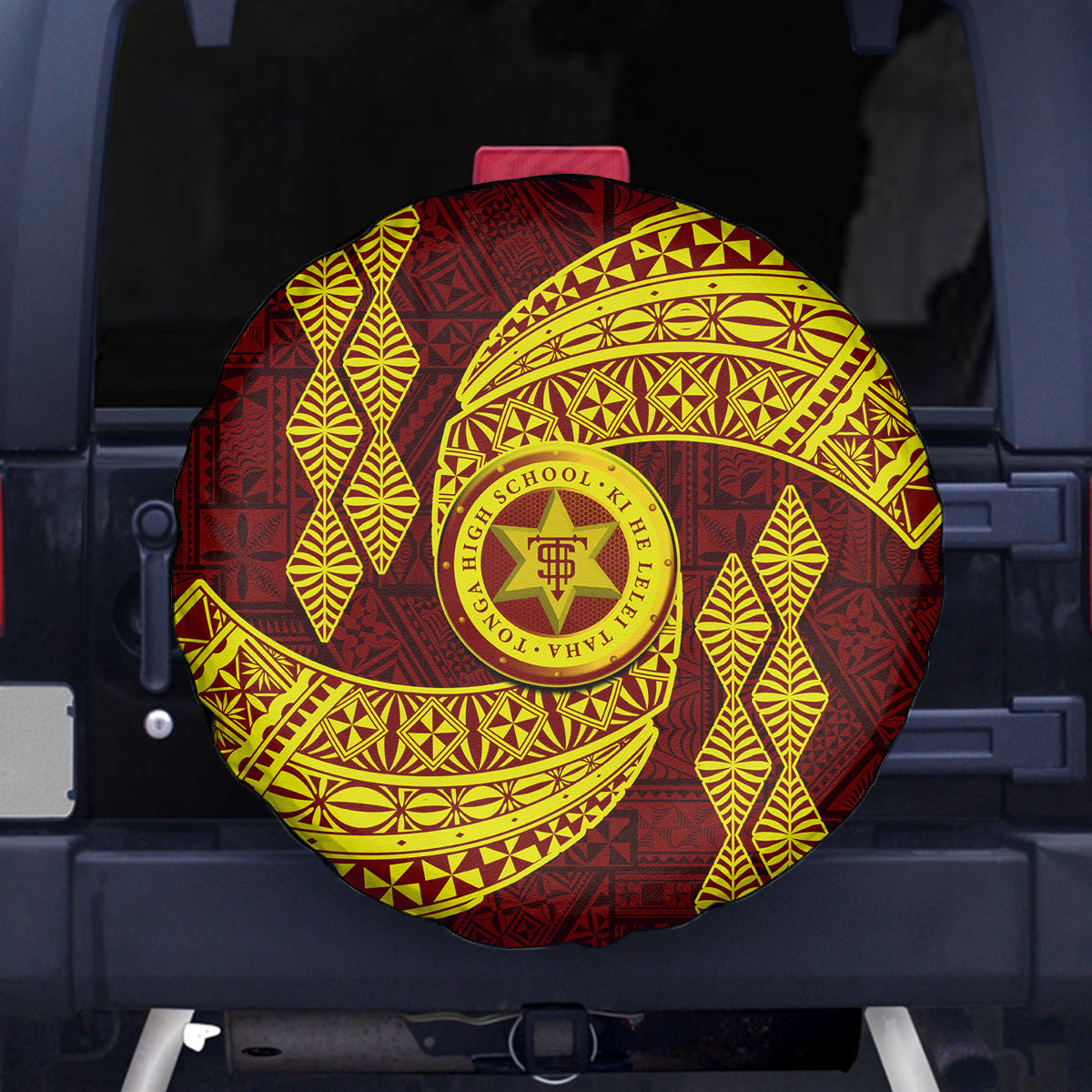 Tonga High School Spare Tire Cover Traditional Ngatu and Polynesian Pattern LT03 Yellow - Polynesian Pride