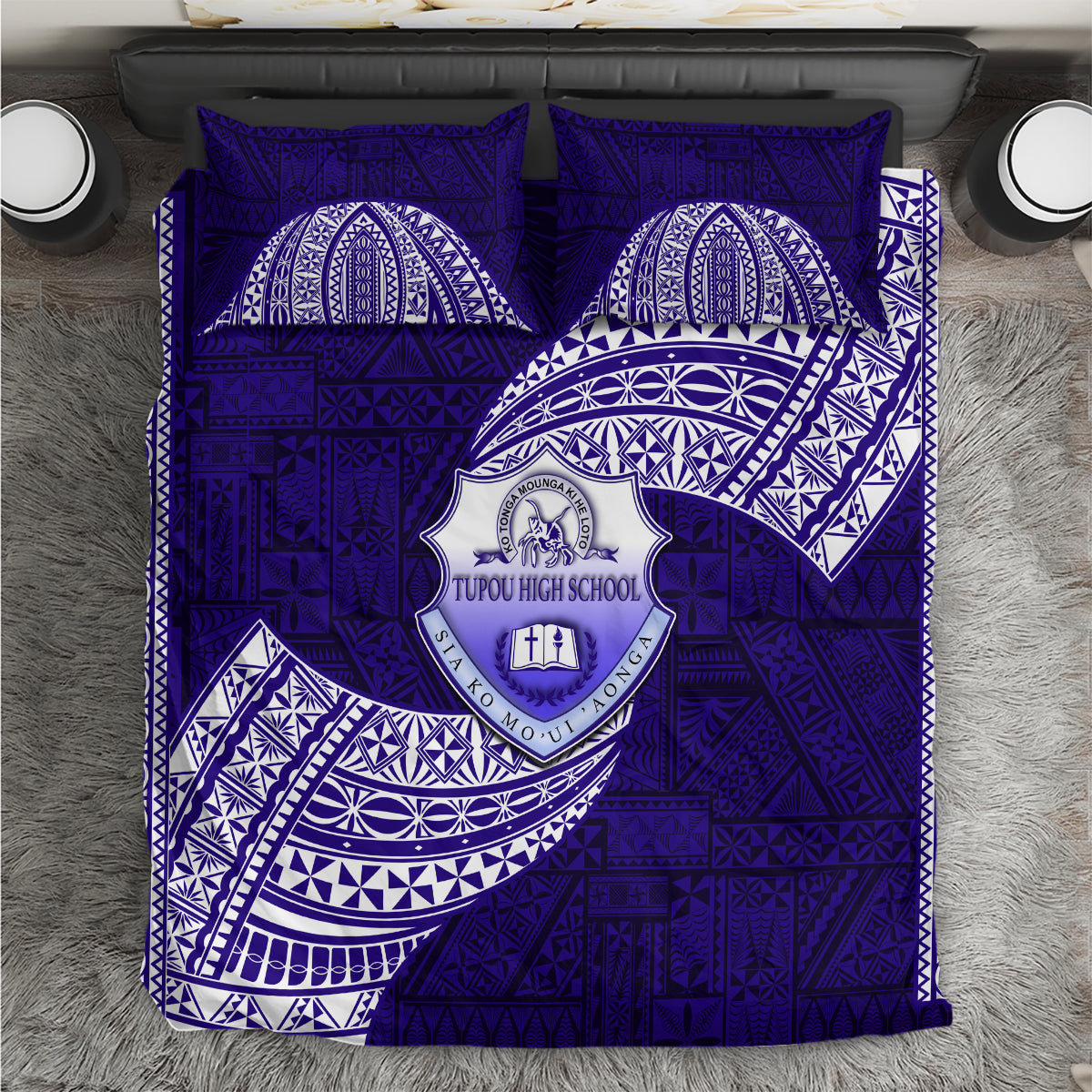 Tonga Tupou High School Bedding Set Traditional Ngatu and Polynesian Pattern LT03 Blue - Polynesian Pride