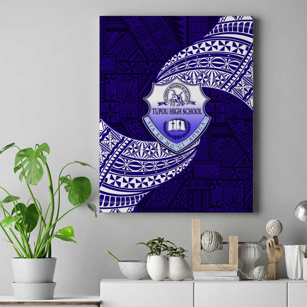 Tonga Tupou High School Canvas Wall Art Traditional Ngatu and Polynesian Pattern LT03 Blue - Polynesian Pride