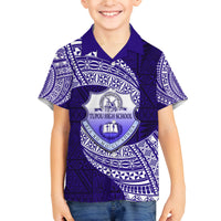 Tonga Tupou High School Family Matching Off Shoulder Long Sleeve Dress and Hawaiian Shirt Traditional Ngatu and Polynesian Pattern LT03 Son's Shirt Blue - Polynesian Pride