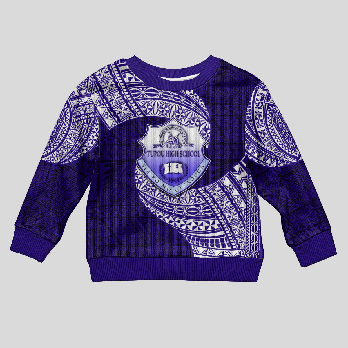 Tonga Tupou High School Kid Ugly Christmas Sweater Traditional Ngatu and Polynesian Pattern LT03 Kid Blue - Polynesian Pride