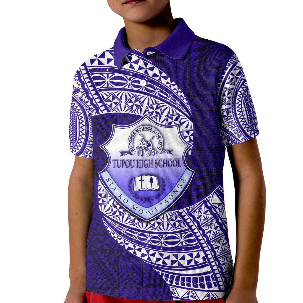 Tonga Tupou High School Kid Polo Shirt Traditional Ngatu and Polynesian Pattern LT03 Kid Blue - Polynesian Pride