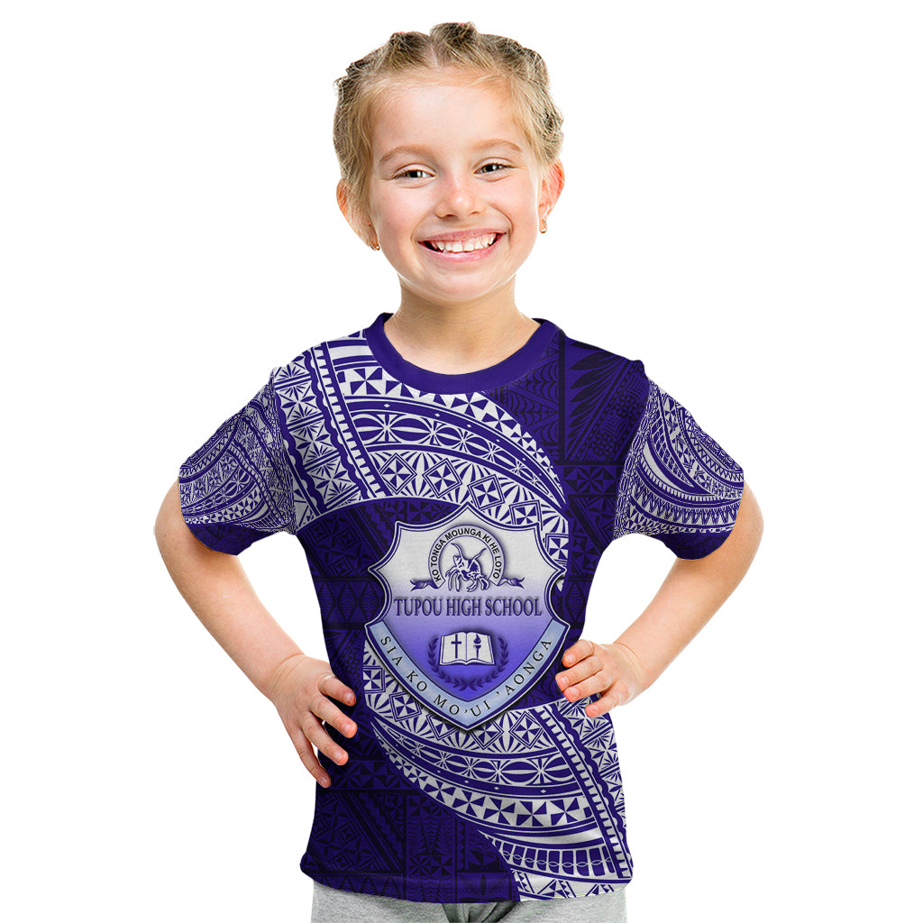 Tonga Tupou High School Kid T Shirt Traditional Ngatu and Polynesian Pattern LT03 Blue - Polynesian Pride