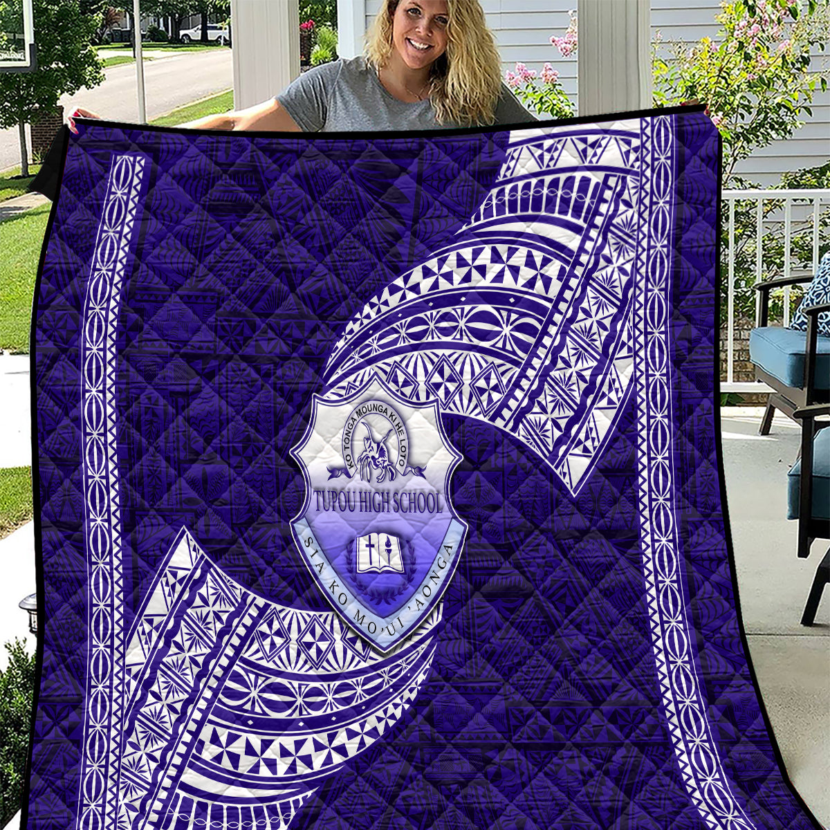 Tonga Tupou High School Quilt Traditional Ngatu and Polynesian Pattern LT03 Blue - Polynesian Pride