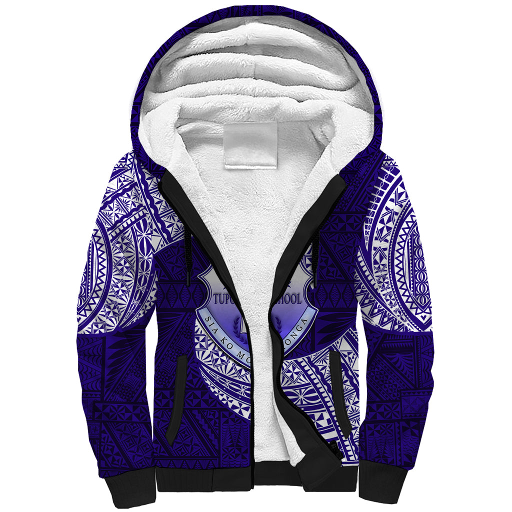 Tonga Tupou High School Sherpa Hoodie Traditional Ngatu and Polynesian Pattern LT03 Unisex Blue - Polynesian Pride