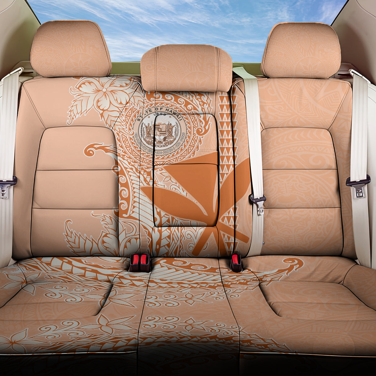 Kanaka Maoli Tropical Flowers with Kakau Tribal Back Car Seat Cover Peach Fuzz Color LT03