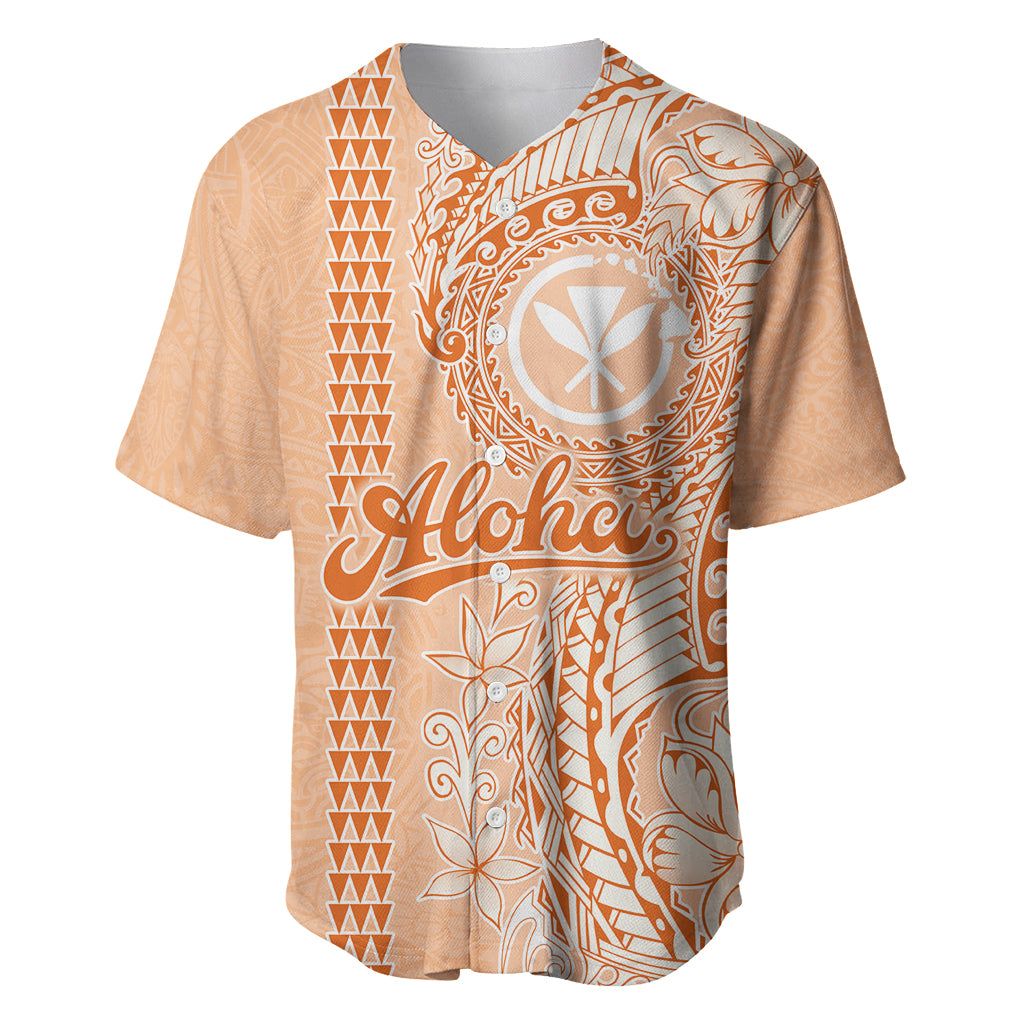 Kanaka Maoli Tropical Flowers with Kakau Tribal Baseball Jersey Peach Fuzz Color LT03 Peach Fuzz - Polynesian Pride